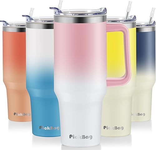 Vaso de 40 onzas con asa y popote, 100% a prueba de fugas, de acero inoxidable, con aislamiento térmico, para viaje, para café, mantiene las bebidas