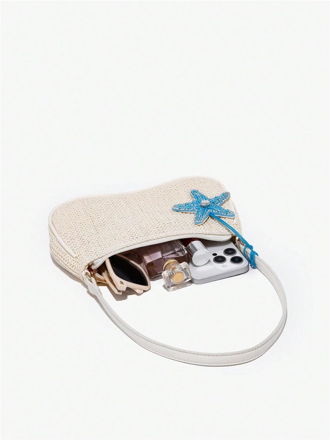 Verdusa Women's Boho Seashell Shoulder Bags Zipper Single Strap Straw Handbags Underarm Purses