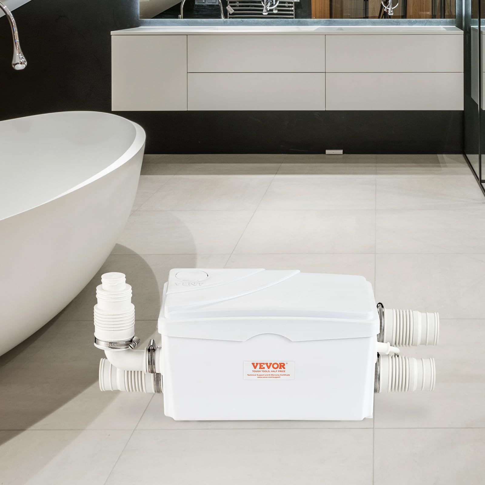 VEVOR Hebeanlage, 350 W, 6000 l/h Durchfluss, 7 m Förderhöhe, Abwasserpumpe mit 3 Wassereinlässen für Keller, Küche, Spüle, Dusche, Badewanne, Wäscheabwasserentsorgung, Aufspülmaschine