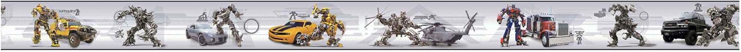 RoomMates York Wallcoverings BT2756BD Transformer with Optimus Prime Border, Steel Gray/Bonfire Red/Electric Blue/Black Onyby