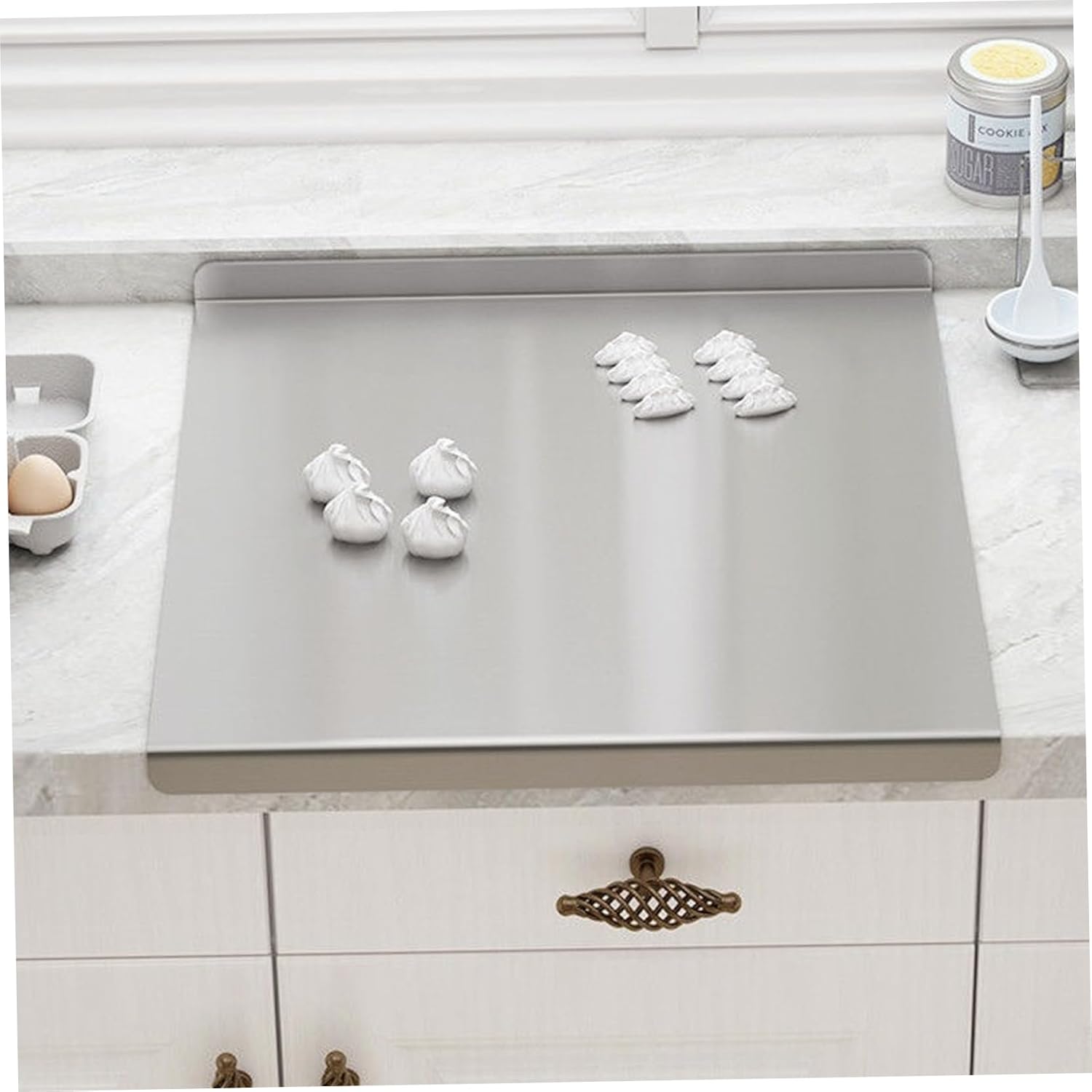 Metal Chopping Board Counter Edge Chopping Board 30x40cm Dough Board Non Slip Counter Cutting Board with Lip Stainless Steel Chopping Board Worktop Protector for Meat Vegetables Bread Cutting.