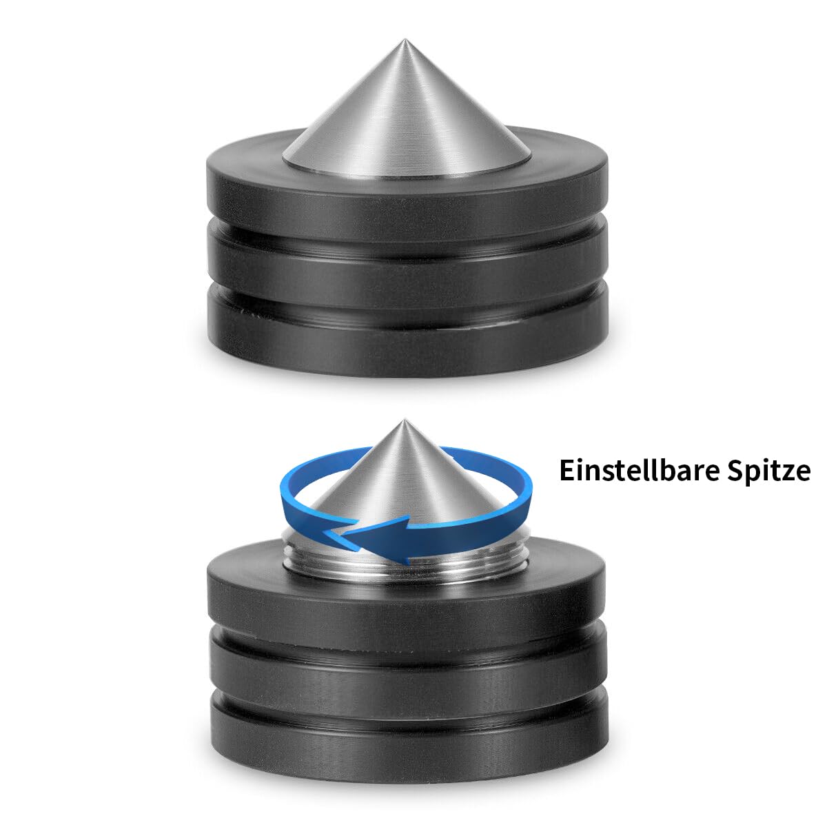 Tertullus Lot de 4 pointes de haut-parleur en acier inoxydable + POM - Absorbeur de pieds - Découpleur HiFi