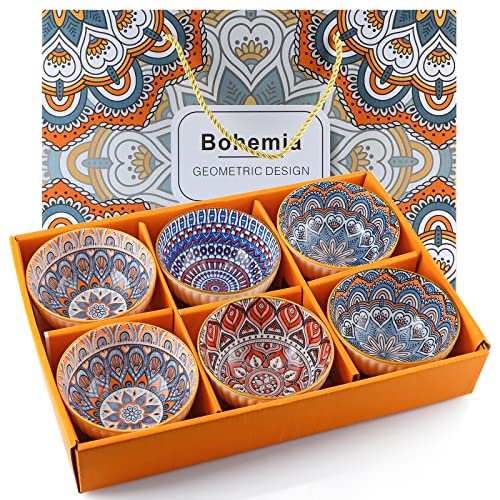 Skelang 6 ciotole in porcellana, 300 ml, ciotole per cereali, ciotole in stile bohémien, per cereali, zuppa, dessert, snack, frutta, insalata (motivo geometrico)