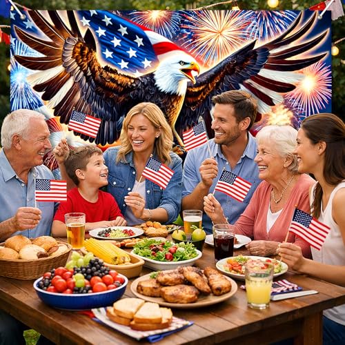 Image of BlissYard Patriotic Eagle Banner 71 x 43 Inches 4th of July Decorations American Flag Fireworks Backdrop for Outdoor Yard Veterans Day Independence Day Memorial Day Party Decor