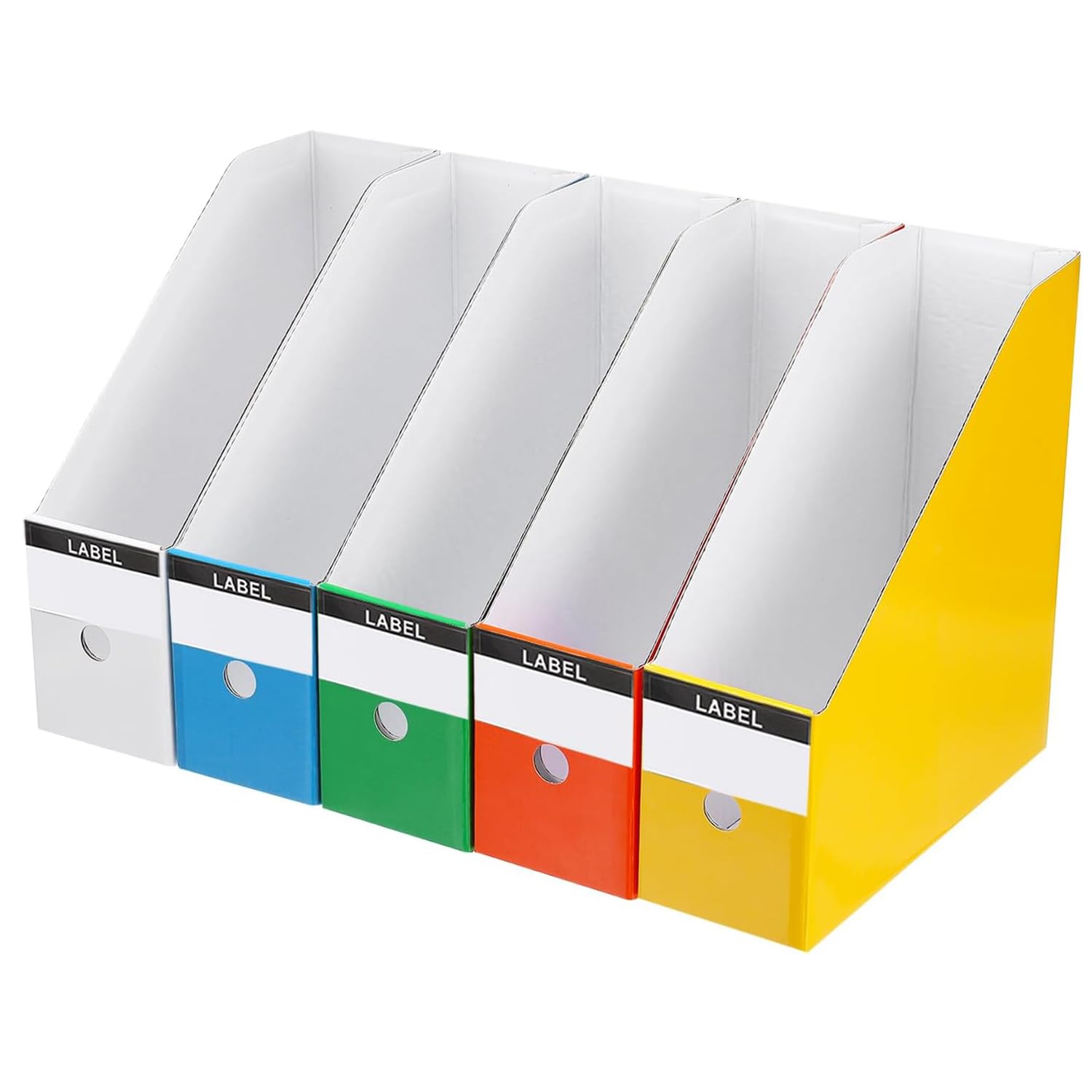 STAYOUNG 5 Pack Magazine File Holder - Desk File Organizer, Sturdy Cardboard Magazine Holders, Book Bins, Desk File Holder with Labels for School Office Desktop (Multi-Color)
