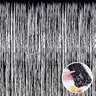 GAKA FAVOR Black Tinsel Party Decorations Foil Fringe Curtain, 1x3m Sparkle Metallic Streamers for Birthday Party Wedding Backdrop-2Pcs