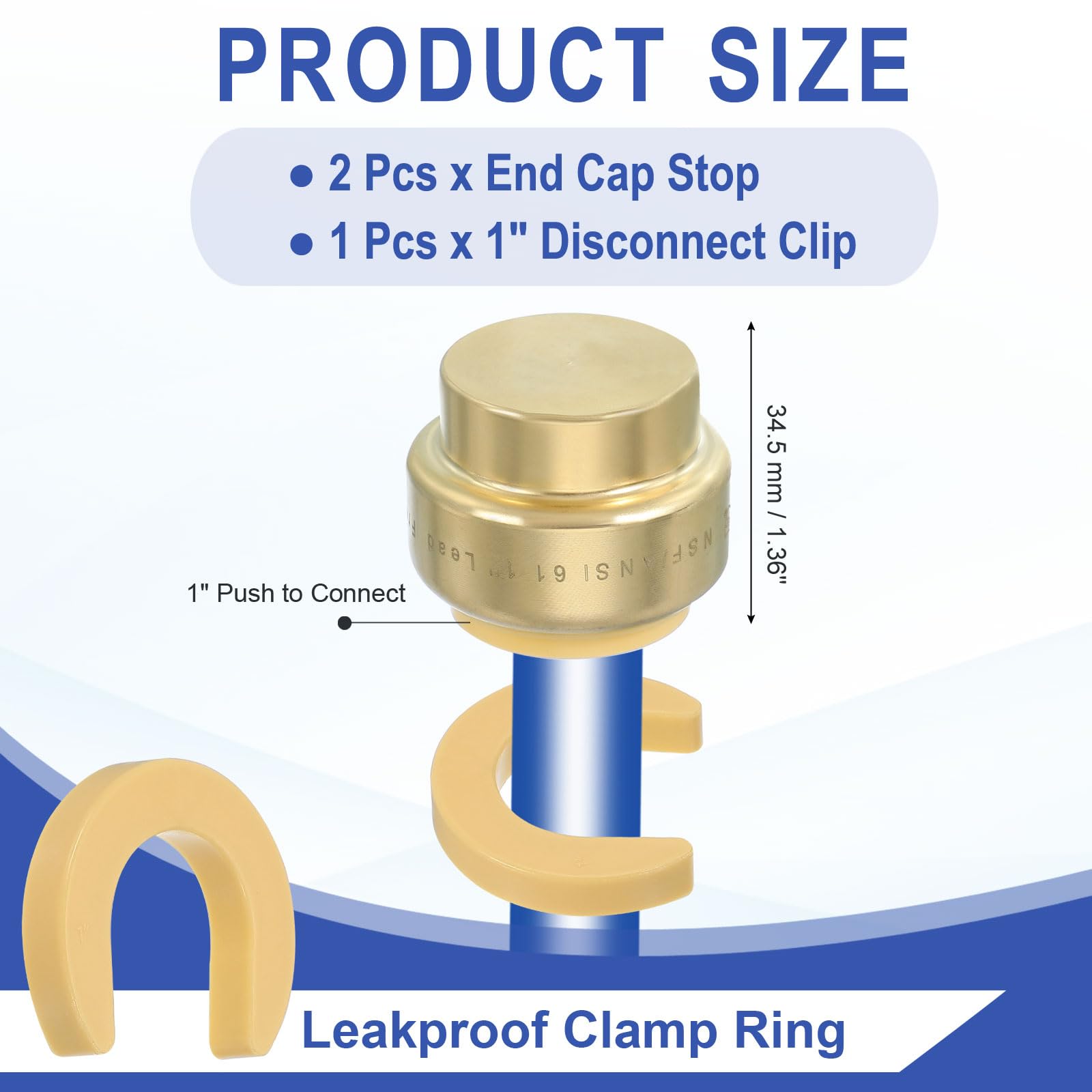 PATIKIL 2 Pcs End Cap Stop Valve 1" Compression Water Shut Off Valve with 1" Disconnect Clip for Faucet Toilet Pex Copper Cpvc Pipe Brass Gold - Image 2