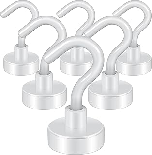 Neosmuk Magnetic Hooks,30lb+ Heavy Duty Earth Magnets with Hook for Refrigerator, Extra Strong Cruise Hook for Hanging, Magnetic Hanger for Cabins, Grill (White, 6 Pack)