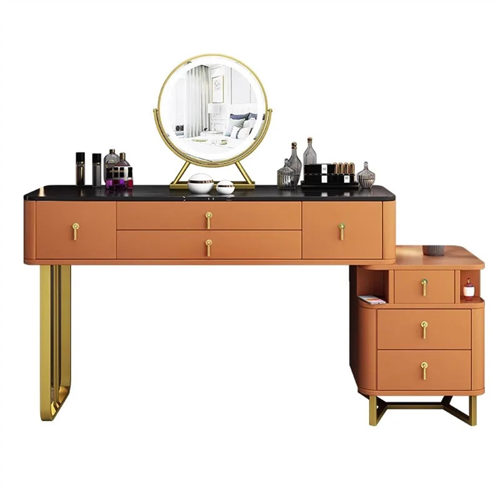 CGCSYZ Vanity Desk Modern Vanity Desk, Makeup Vanity with Mirror and Spacious Drawers, Makeup Desk with Cabinet, Dressing Table with Makeup stool Makeup Dressing Table (Orange 120cm)