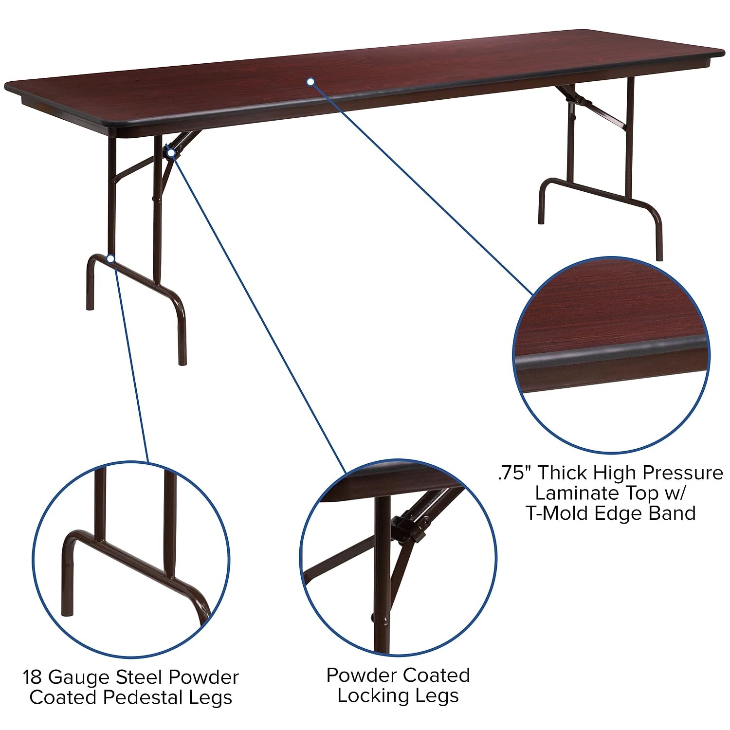 Flash Furniture 8-Foot High Pressure Mahogany Laminate Folding Banquet Table | Durable Construction Commercial Use product thumbnail 6
