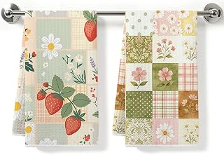 ZHAMEN 2Pcs Gingham Floral Kitchen Towels Waffle Soft Dish Hand Towel | Absorbent Microfiber Dish Cloth Tea Towel for Farmhouse Home Bathroom Decor, Housewarming Gifts for Women