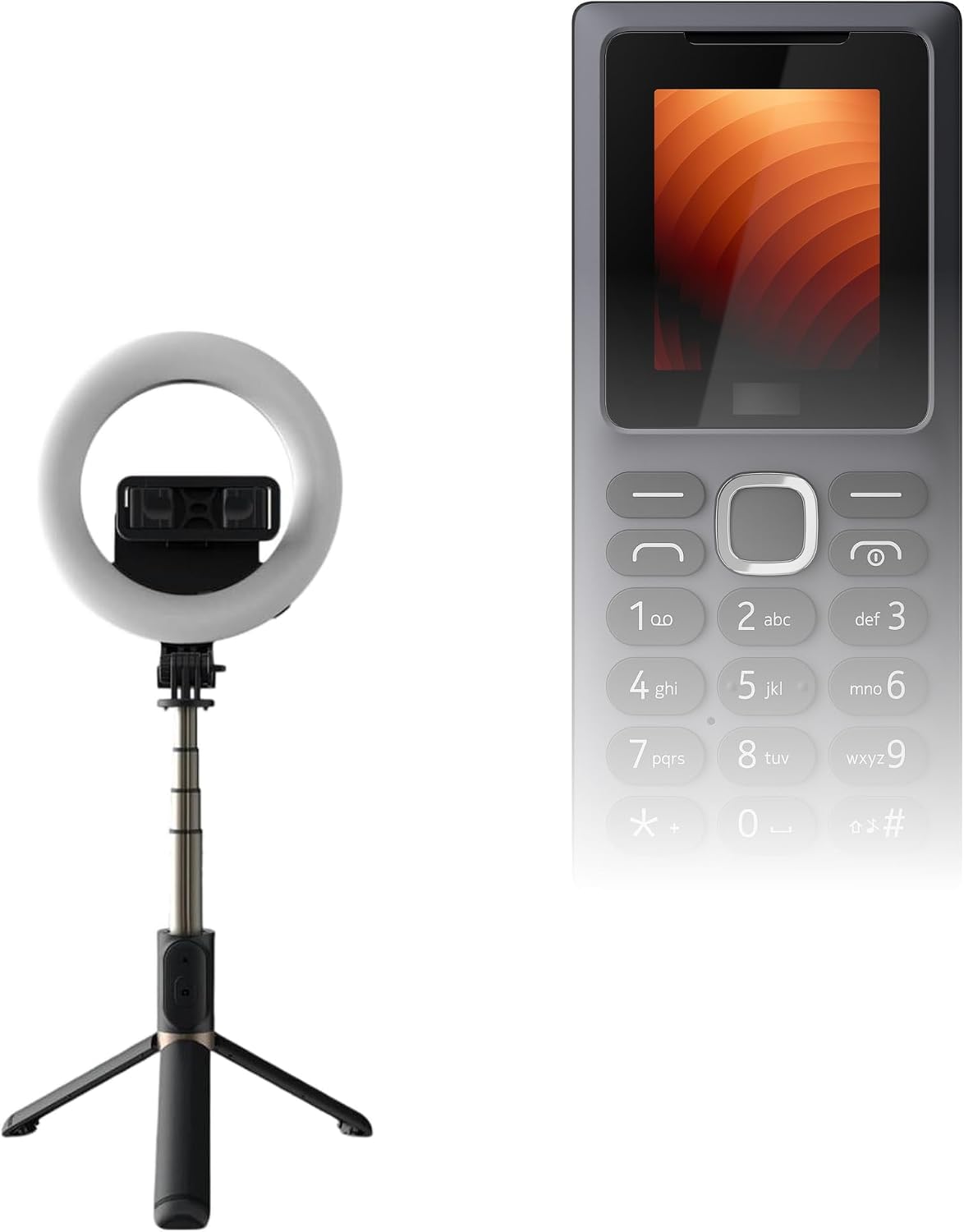 BoxWave Stand and Mount Compatible with HMD 100 - RingLight SelfiePod, Selfie Stick Extendable Arm with Ring Light - Jet Black