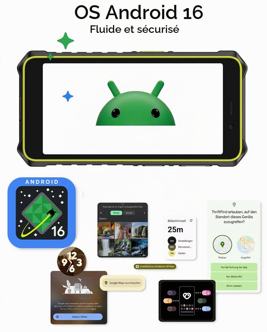 Ulefone Rugking 2 Pro Telephone Portable Incassable Android 16, 10Go+128Go/TF-2To, Octa-Core 5.45'' Corning Glas Téléphone Incassable Petit 4550mAh, Caméra 13MP, AI Smartphone IP69K/NFC/Face ID