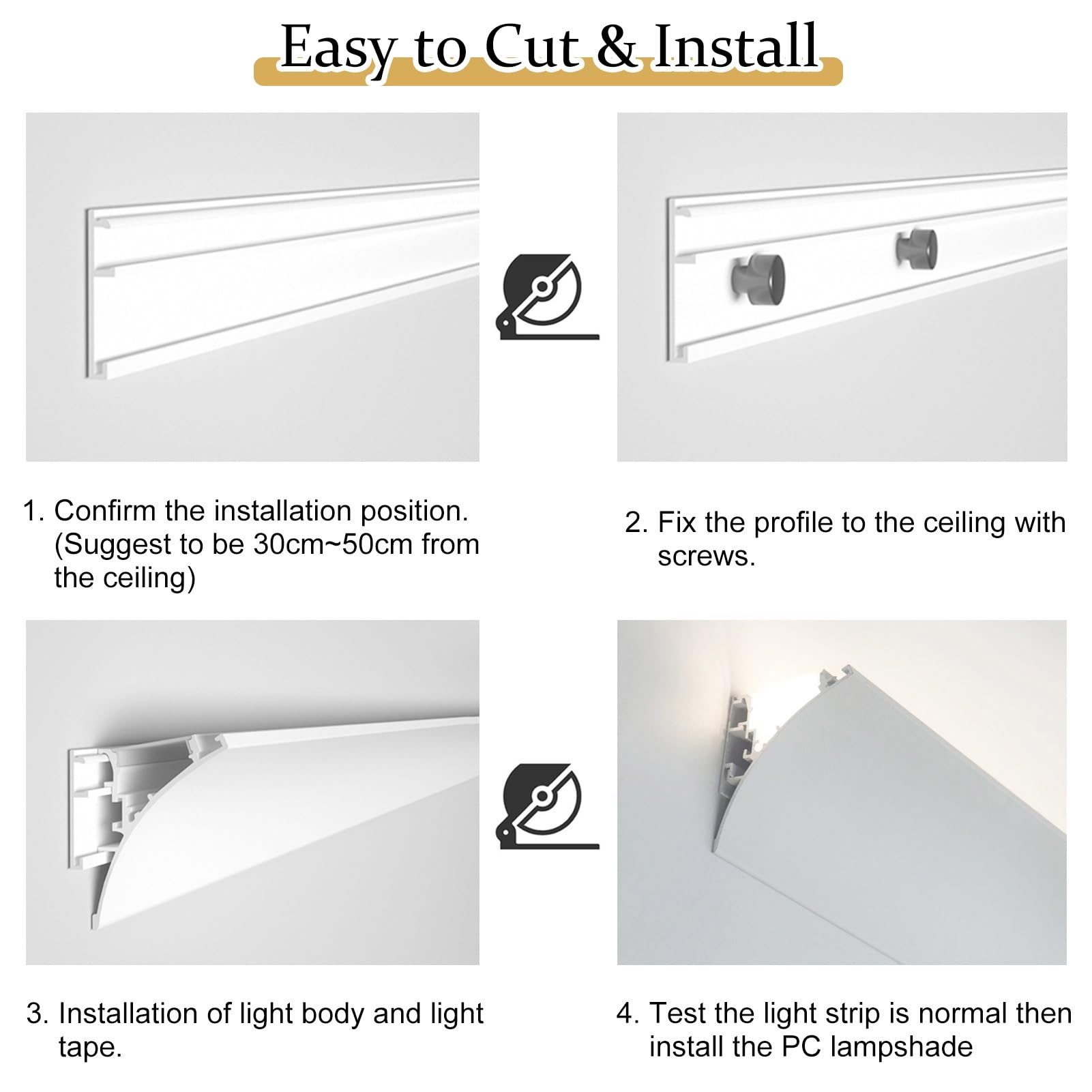 Perfil Aluminio Tira Led Moldura de Techo con Canal de Aluminio para LED, Moldura de Techo para Sala de Estar y Dormitorio, Difusor de Luz LED con Iluminación Indirecta para Bañador de Techo de Casa(1