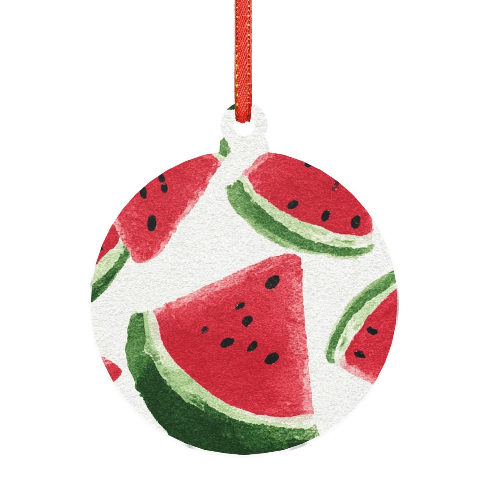 Acrylic Ornament Christmas Tree Decoration Clear Round Pendant with Red Ribbon Watermelon Cute Print Christmas Ornaments Indoor Outdoor Hanging Acrylic Pendants for Xmas Party Decor
