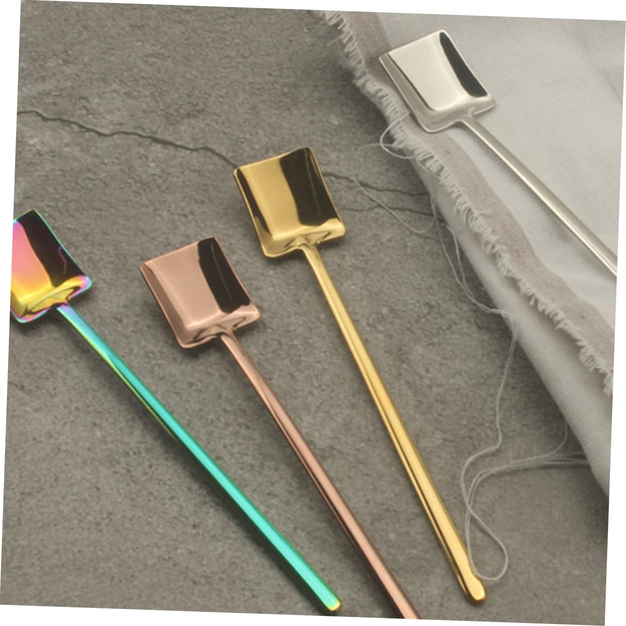 Wakauto 6pcs 304 Square Stainless Steel Spoon Black Mini for Coffee Dessert and Appetizers Creative Design for Parties Easy to Clean