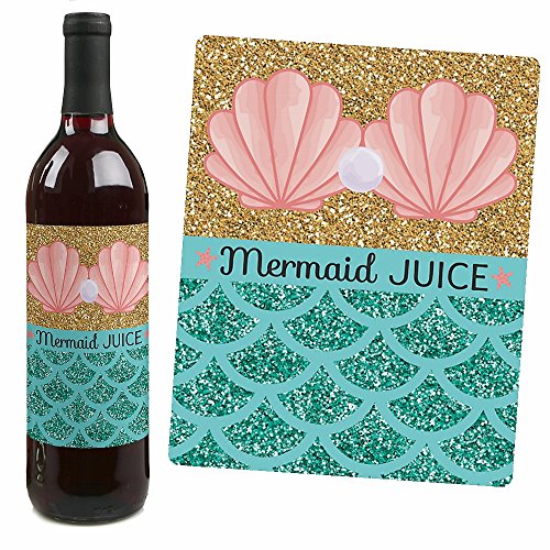 Let's Be Mermaids - Baby Shower Or Birthday Party Decorations For Women And Men - Wine Bottle Label Stickers - Set Of 4 #TOP4