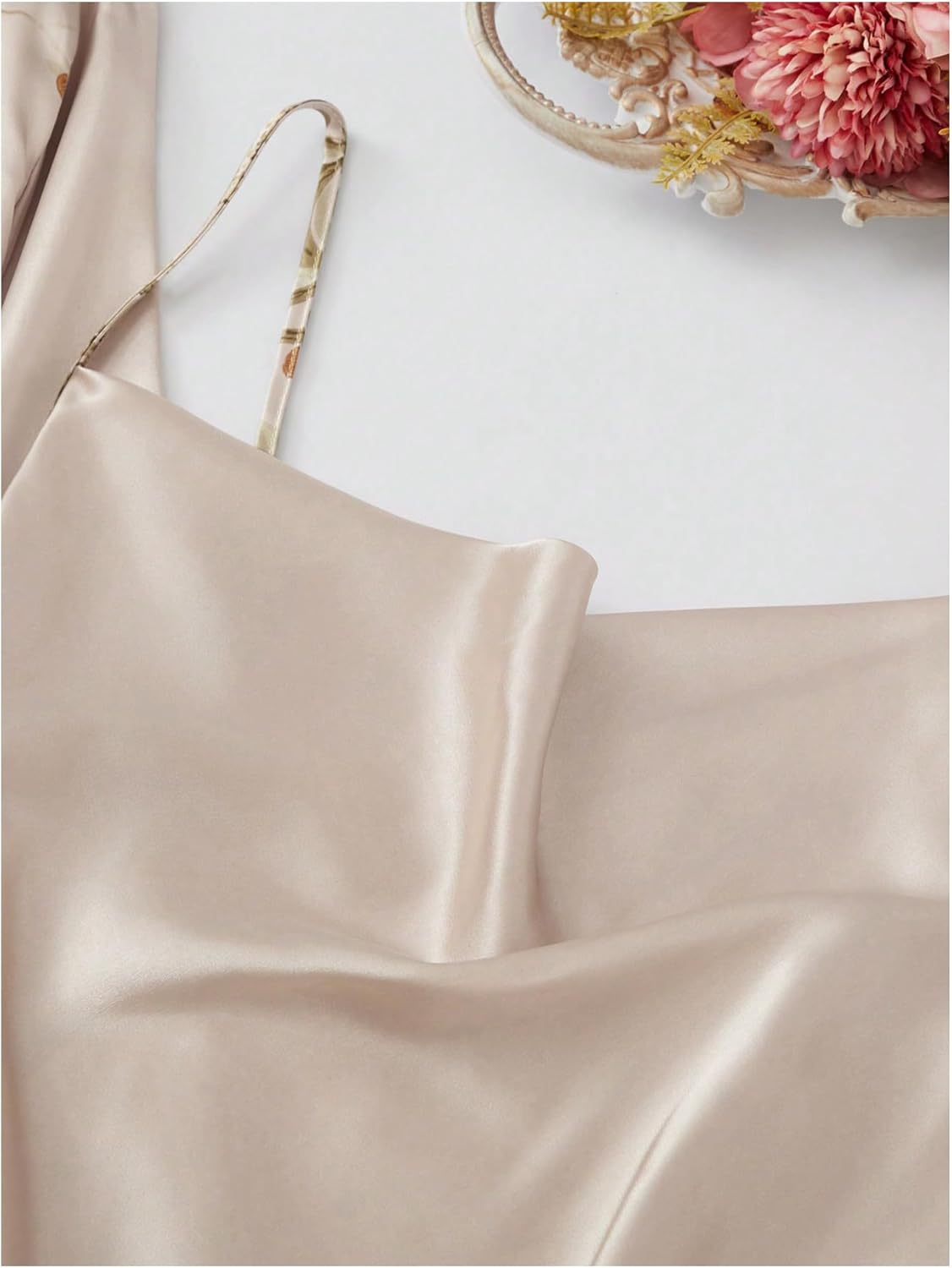 GORGLITTER Women's 5 Piece Floral Print Satin Silk Pajama Set Nightgown Robe Cami Shorts Sleepwear Pj Sets - Image 5