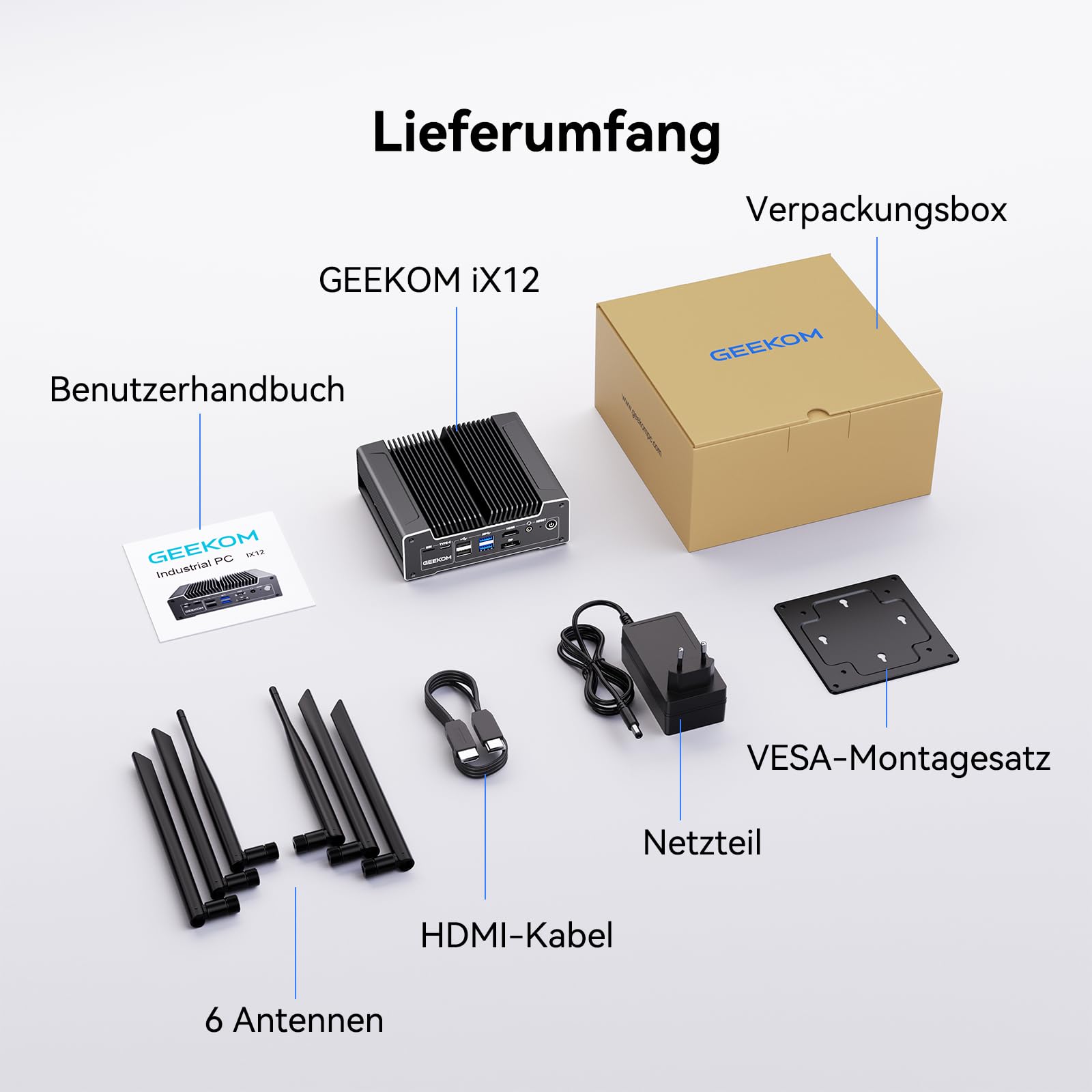 GEEKOM iX12 Lüfterloser Mini PC mit Intel N95, 3 Jahre Garantie, 8 GB DDR5 | 256 GB SSD (erweiterbar), 4× 2.5G LAN, Firewall Hardware/Router PC, 3 Jahre Garantie, 5G Ready, Triple 8K Display
