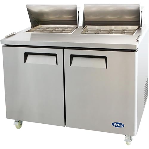 Atosa MSF8307GR 60" Mega-Top Sandwich Salad Prep Table Refrigerator for Restaurant Deli Cafeteria | 24 (1/6 Size) Pans, 17.2 Cu Ft Capacity, 9-1/4" Cutting Board, 2-Section | Stainless Steel, 115V