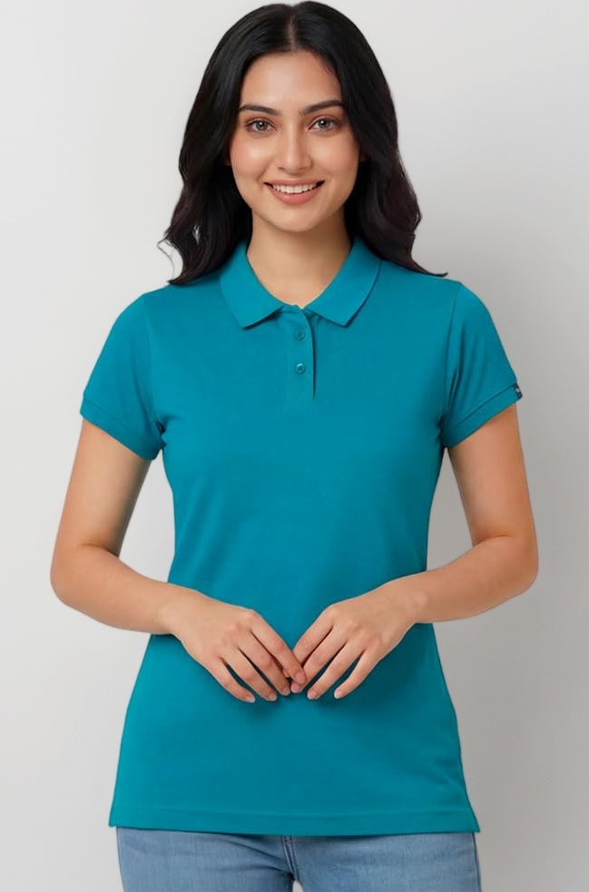 Womens Polo Collar Neck T-Shirt Top (Design: Solid)