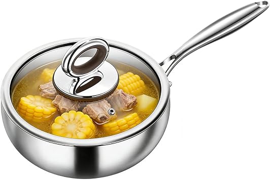 Titanium Frying Pans Nonstick with Lid Stainless Steel Skillet Woks Pan Titanium Skillet with Lid for Cooking EnthusiastSilver,11 in