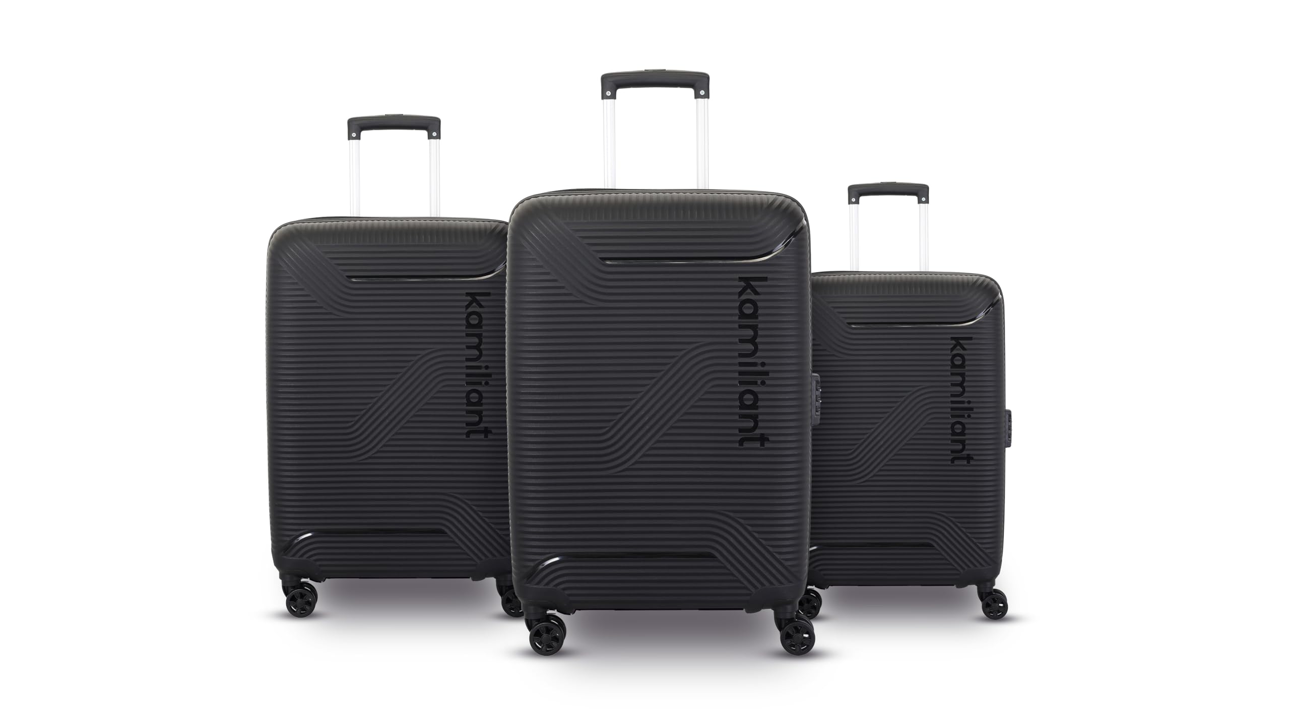 Kamiliant 3PC KAM Double 8 Spinner Wheels Hard Shell Suitcase Nexus DW Set Black, Small, Medium and Large, 79 cm