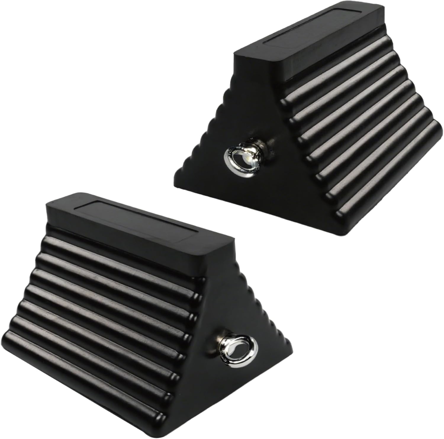 Heavy Duty Rubber Wheel Chocks with Eyebolt, Durable Rubber Made Tire Chalk Blocks, All-Weather, for Semi Trucks, Trailers, Cars, RVs or Other Heavy Equipments (2, Black)