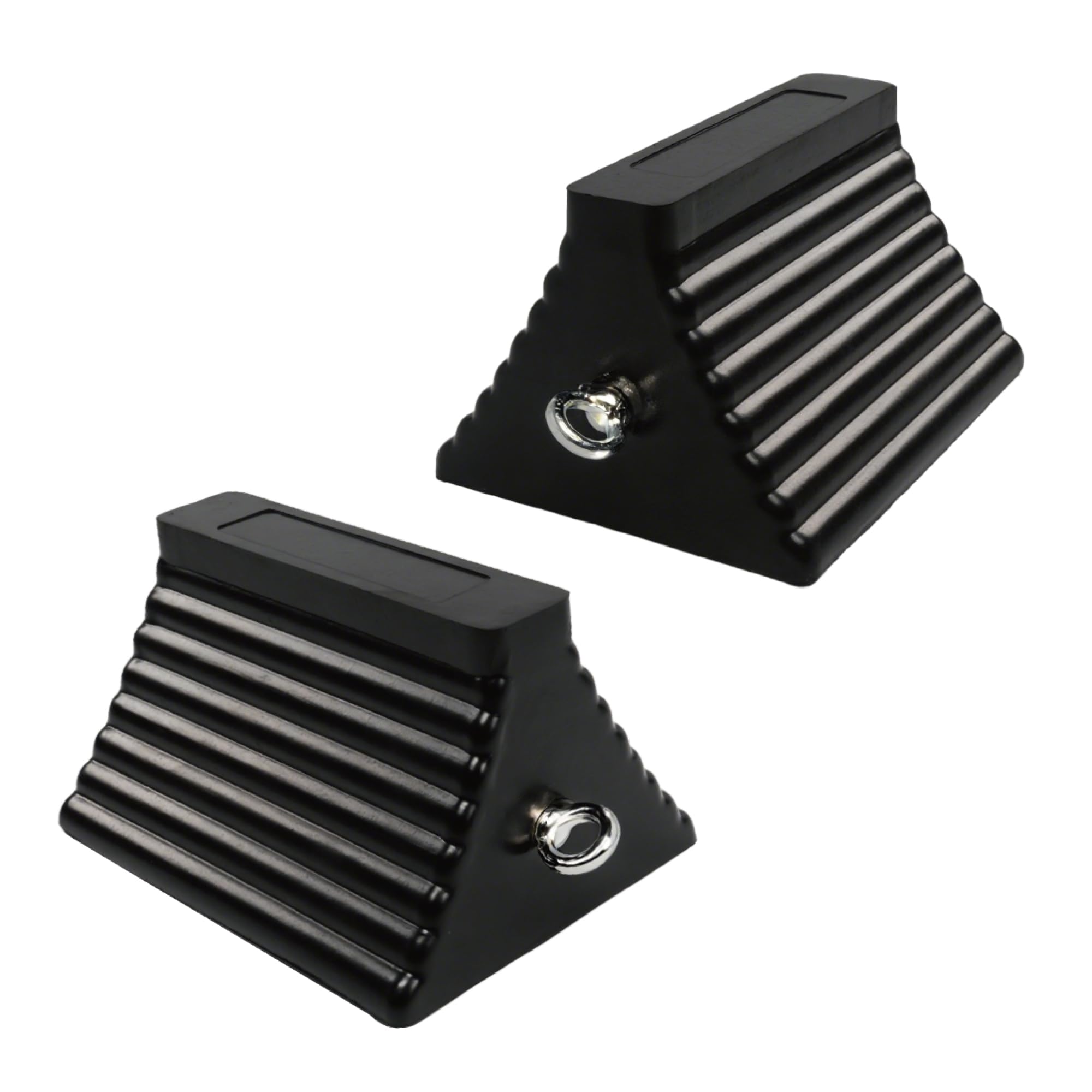 Heavy Duty Rubber Wheel Chocks with Eyebolt, Durable Rubber Made Tire Chalk Blocks, All-Weather, for Semi Trucks, Trailers, Cars, RVs or Other Heavy Equipments (2, Black)