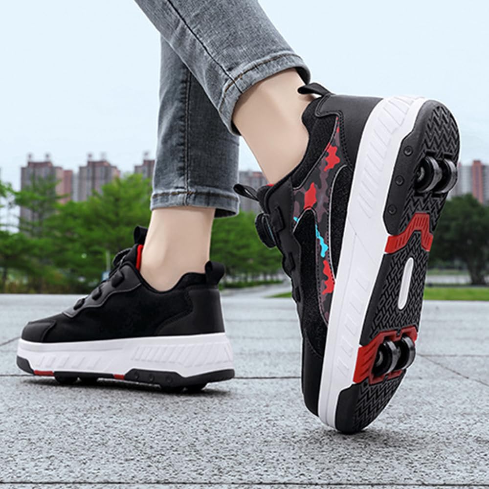 Hixingo Chaussure a Roulette pour Fille Garçons, Camouflage Chaussures a roulettes Retractable avec 4 Roues Chaussures de Skateboard Patins à roulettes Basket à roulettes pour Enfants Filles Adulte