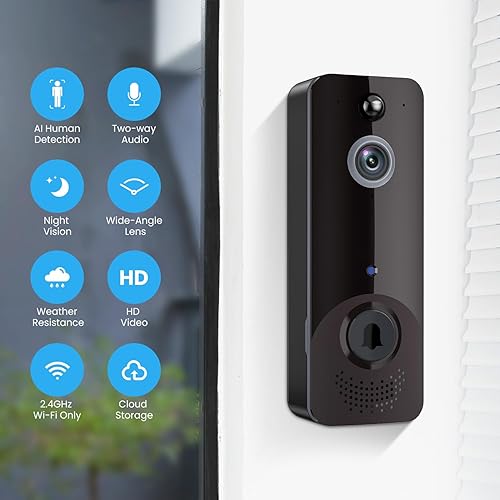 Miniatura 2 de Timbre de video inteligente inalámbrico con timbre de timbre, audio de 2 vías, detección humana AI, visión en vivo HD, visión nocturna,