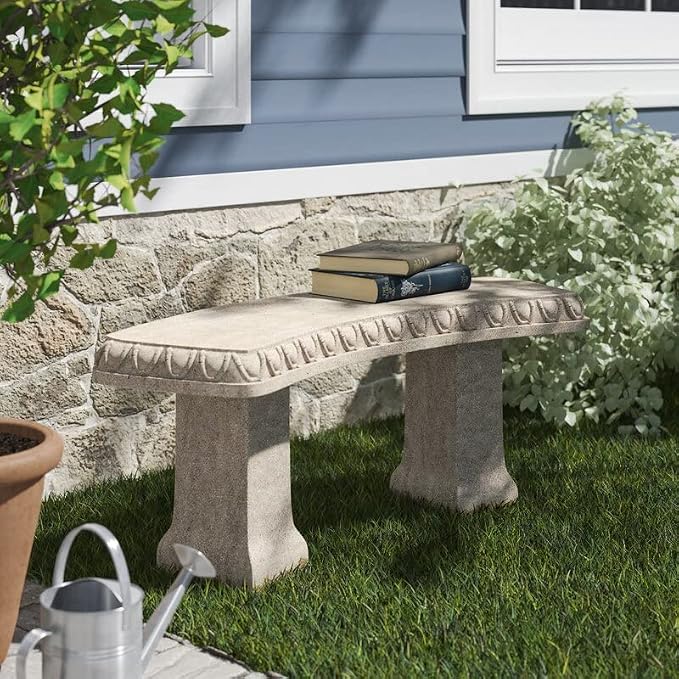 Emsco Group 2306-1AZ Garden Bench – Natural Sandstone Appearance – Made of Resin – Lightweight – 12” Height