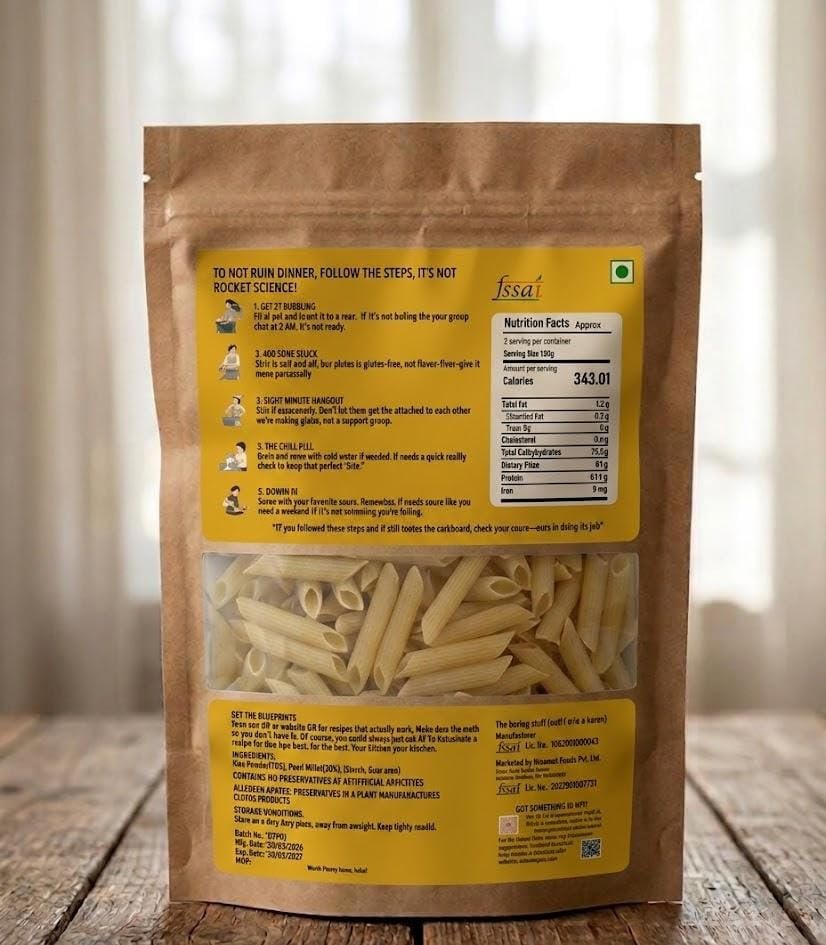 Aakhri Pasta Kodo Millet Pasta - 400g - Gluten-Free & Diabetic Friendly - Ancient Grain Superfood - Millet Pasta - No Preservatives - Veg Pack of 2 1