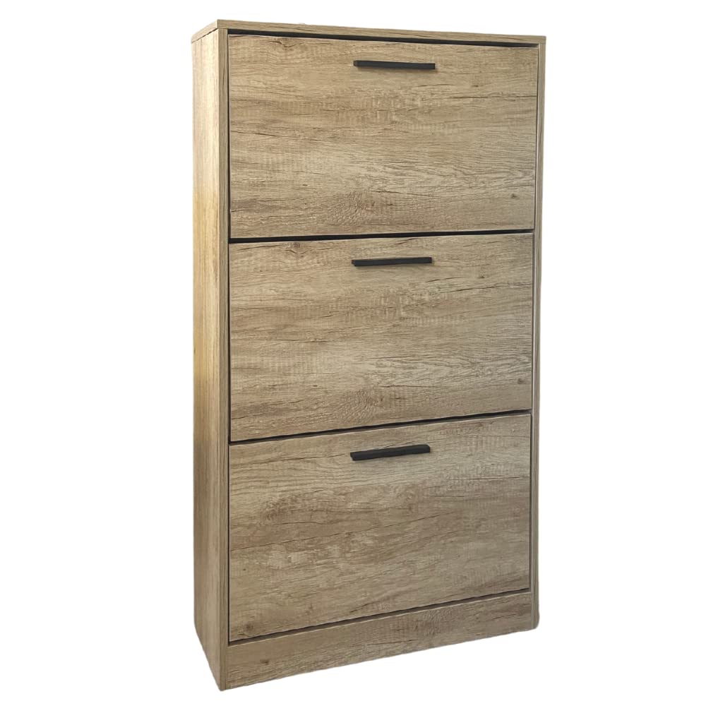 ZIK - Scarpiera Salvaspazio Slim in Legno (63x24x115h) Scarpiera da Ingresso Verticale, Moderna, Scaffale Scarpe di Design Vari Colori per Vari Stili di Arredamento (Rovere - Maniglie Nere)