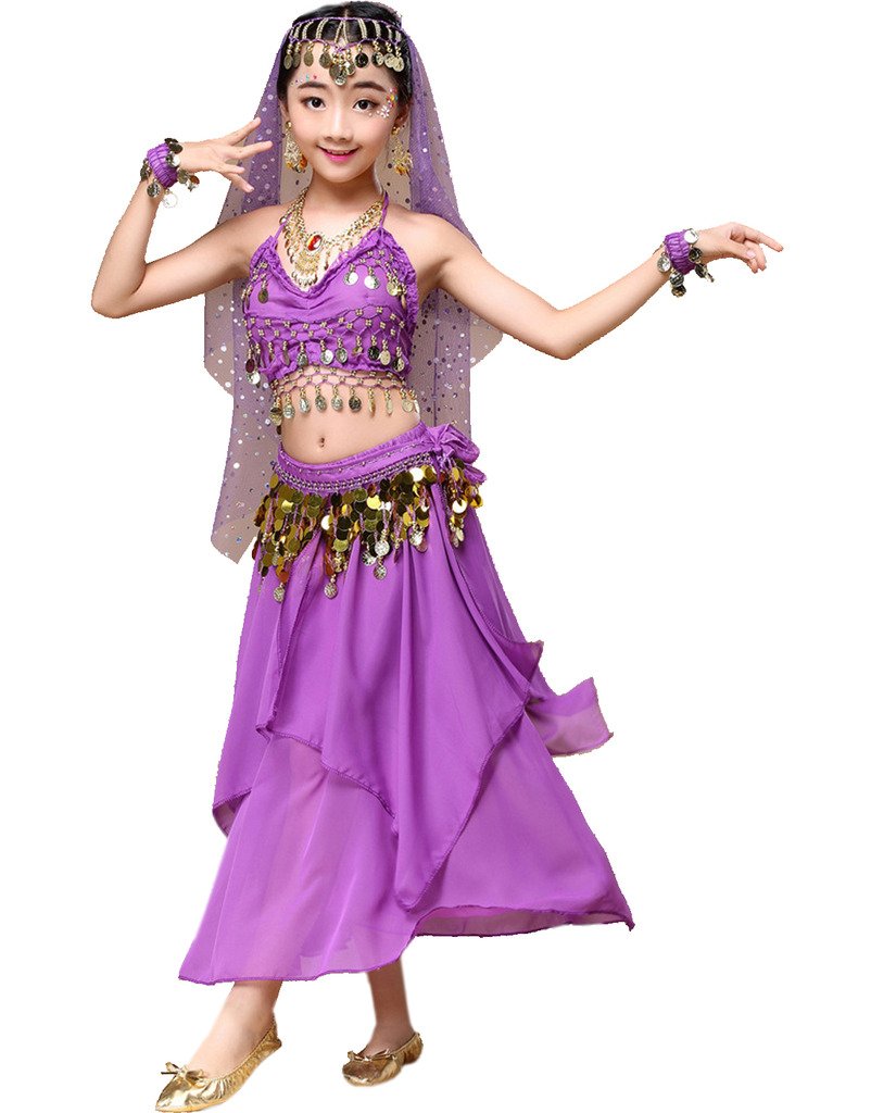Astage Girl Indian Belly Dancing Clothes Halloween Dress All Sets Purple L