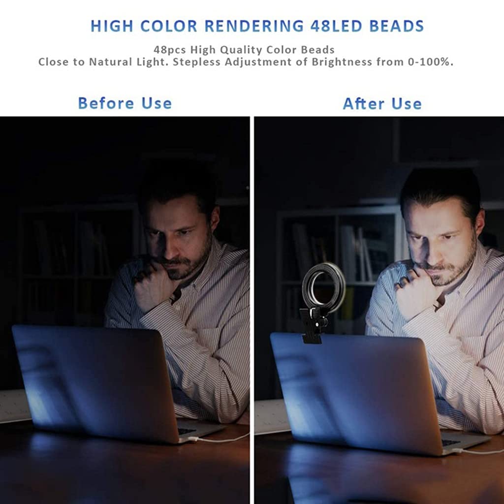 2 Pezzi Anello Luminoso da 6 Pollici, Kit di Illuminazione per Videoconferenza con Montaggio a Morsetto a Clip, 3000 K-6000 K, Mini Luci per Selfie a LED Piccole, per Registrazione Video