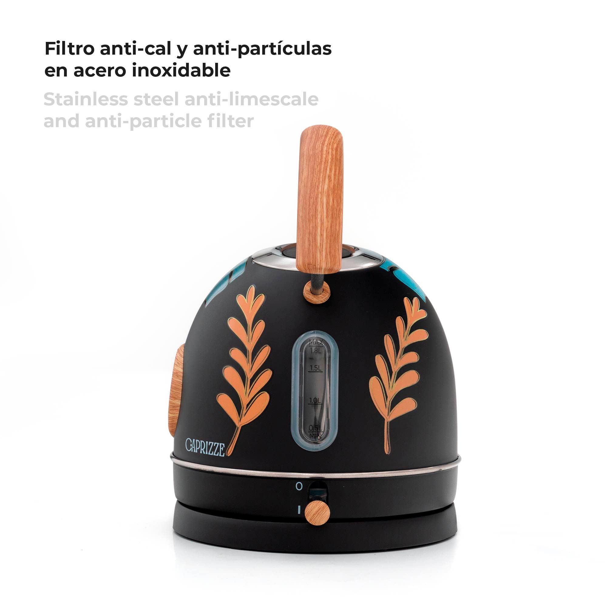 HERVIDOR/KETTLE ELÉCTRICO "NARA NEGRO DISEÑO - COLOR LEAVES" 2200W NATURE ECO DESIGN Cura della persona e salute