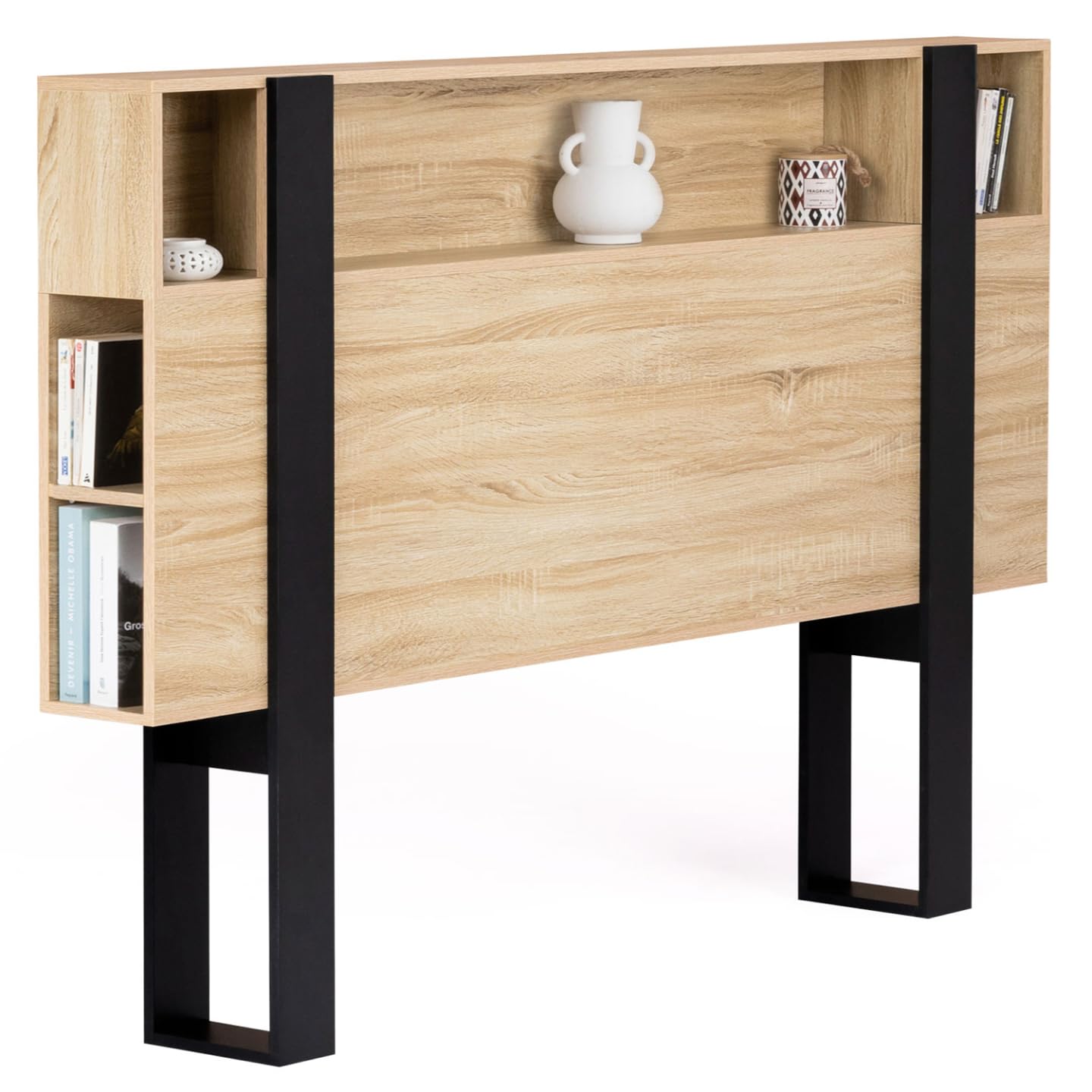 IDMarket - Cabecero de cama con pie Phoenix 160 cm con almacenamiento madera y negro