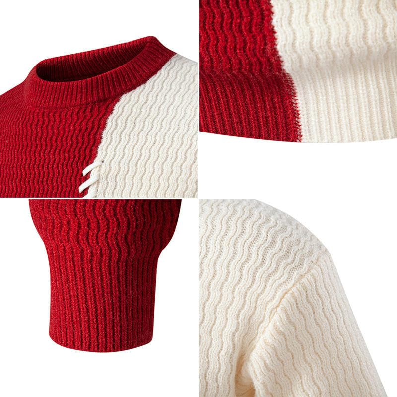 Men's Casual Loose Color Block Round Neck Pullover Base Sweater4