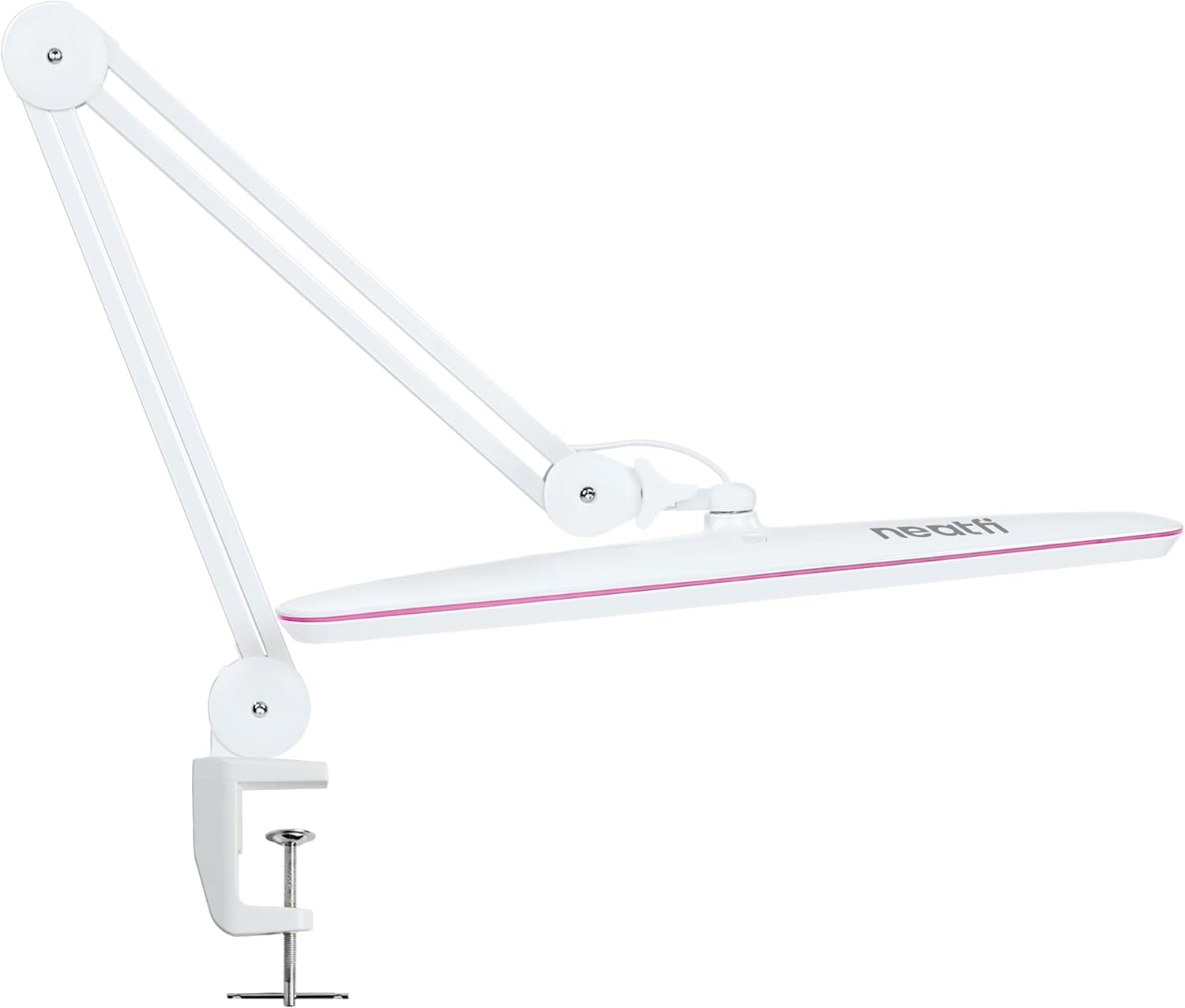 Neatfi XL 2,200 Lumens 24W LED Desk Lamp – 23” Wide Shade | Dimmable Eye-Caring Task Light | Adjustable Arm | Home Office, Study, Crafts & Nail Tech (White with Pink Ring, Non-CCT with Clamp)
