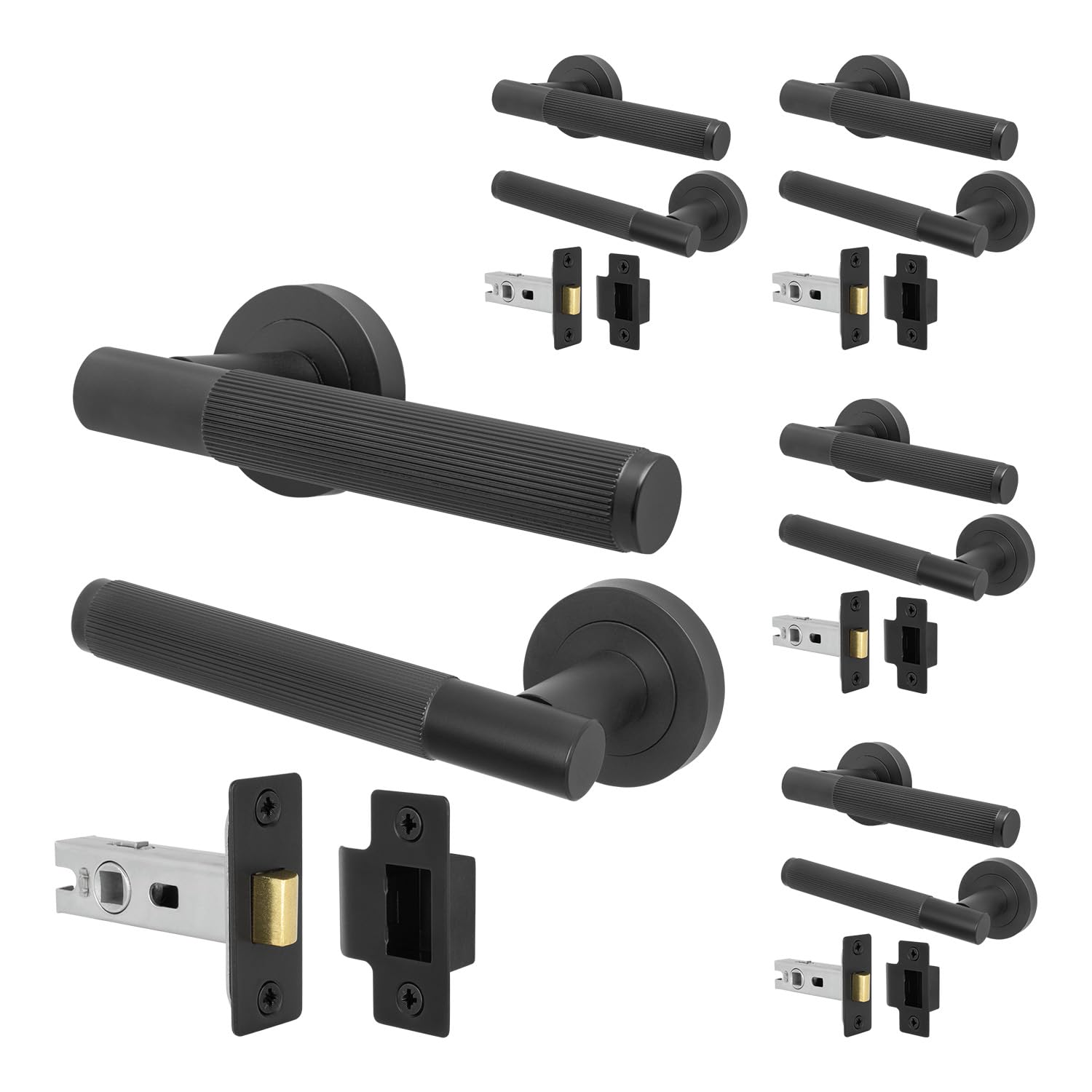 EAI Matt Black Door Handles with Latches, 5 Pack - Oruro