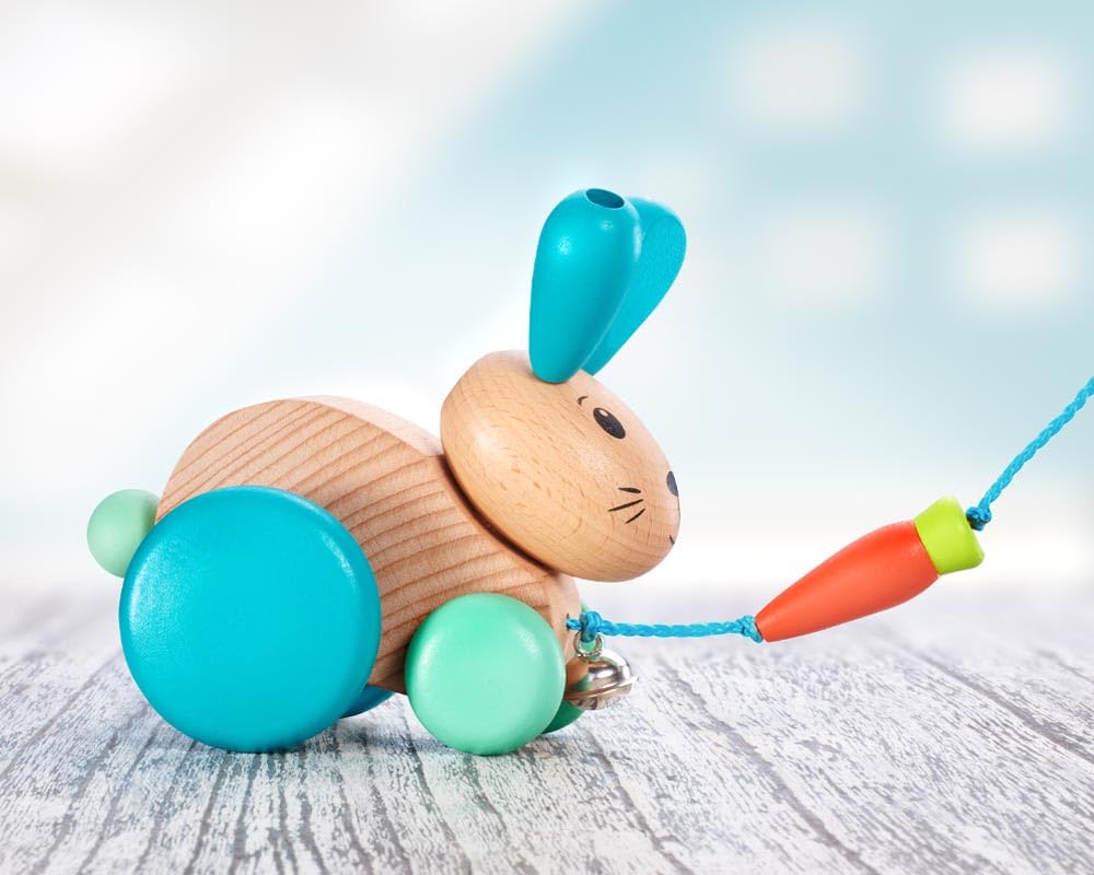 Selecta 62100 Henny Hoppel Nachzieh-Hase aus Holz, 13 cm | Schiebe- und Nachziehspielzeug