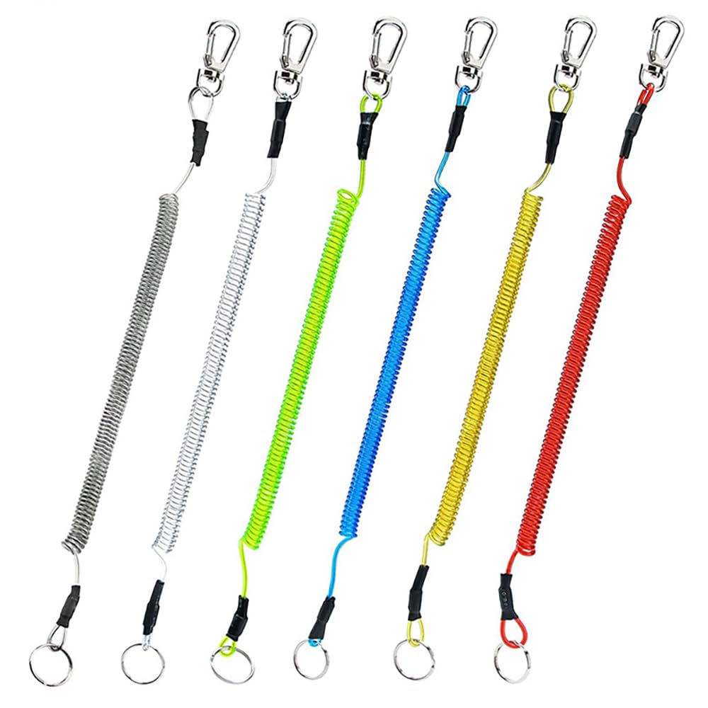 Takelablaze Fishing Lanyards Fishing Pole Safety Coil Lanyard Retractable Coiled Tether with Carabiner for Keys Kayak Fishing Equipment Pliers Tools, 6Pcs