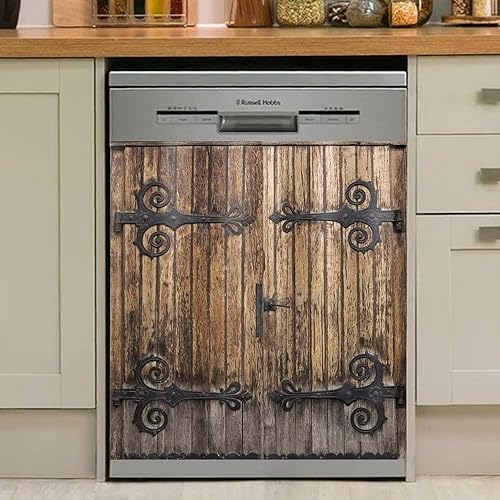 Miniatura 2 de Cowfeel Cubierta magnética de madera retro para puerta de lavavajillas, panel creativo para electrodomésticos de cocina, decoración de refrigerador,
