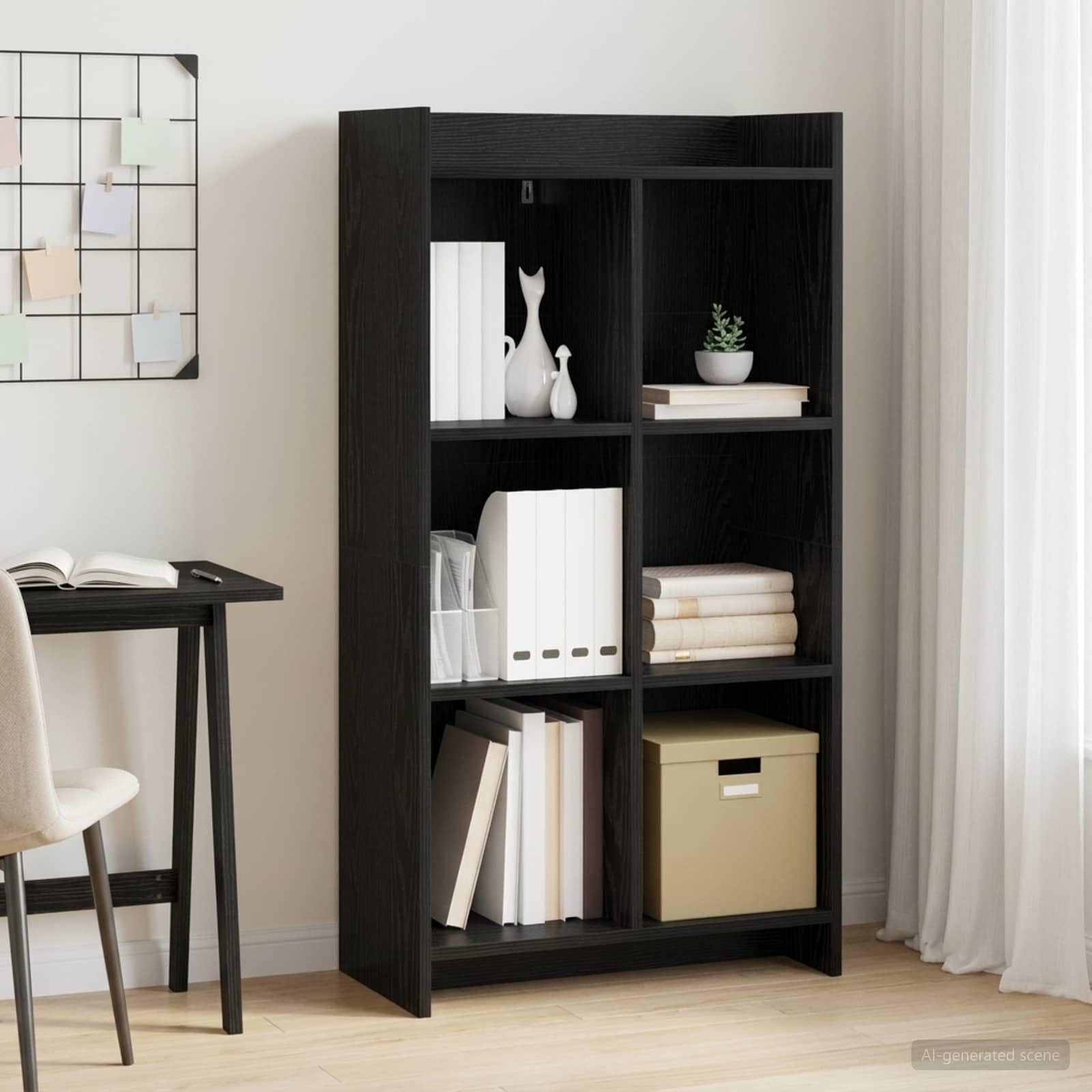 Libreria in rovere nero, 59 x 30 x 111 cm, con 6 ripiani, per ufficio, soggiorno, studio, cameretta dei bambini, corridoio