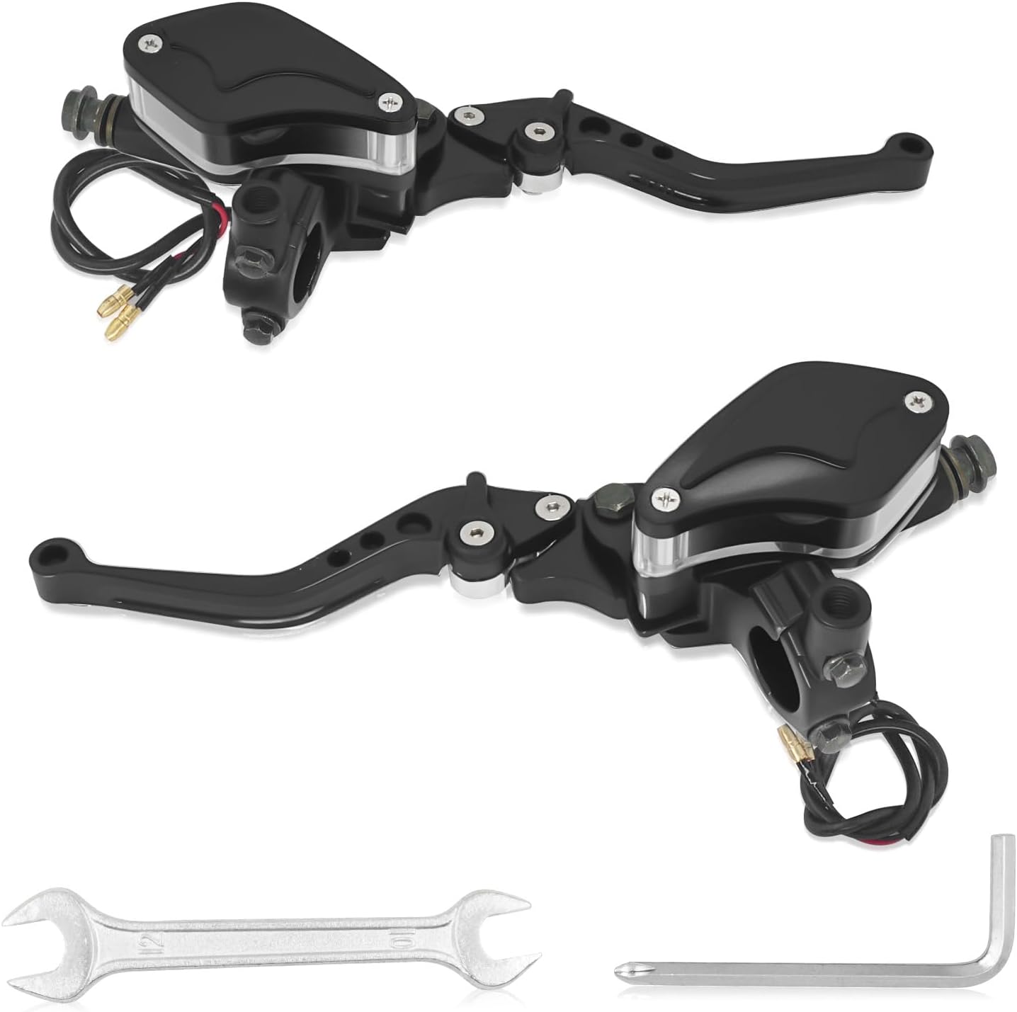 Triumilynn Motorcycle Brake Clutch Pump Lever 7/8" 22mm Dual Hydraulic Master Cylinder Reservoir CNC Replacement for Harley Honda Kawasaki Suzuki Yamaha from 50CC to 300CC Left & Right Set (Black)