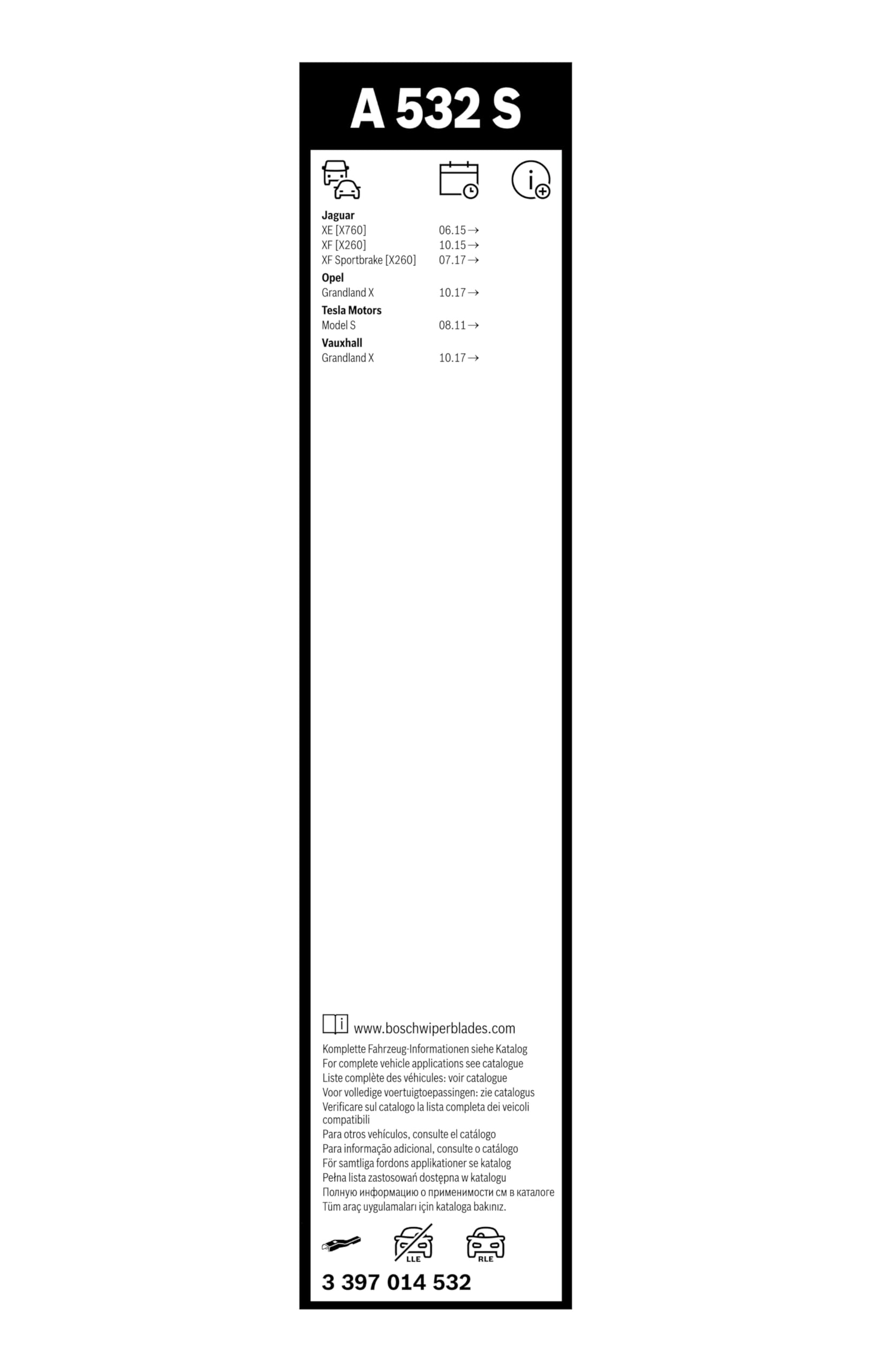 Escobilla limpiaparabrisas Bosch Aerotwin A532S, Longitud: 700mm/430mm − 1 juego para el parabrisas (frontal) - Válidas únicamente para vehículos con volante a la derecha (UK)