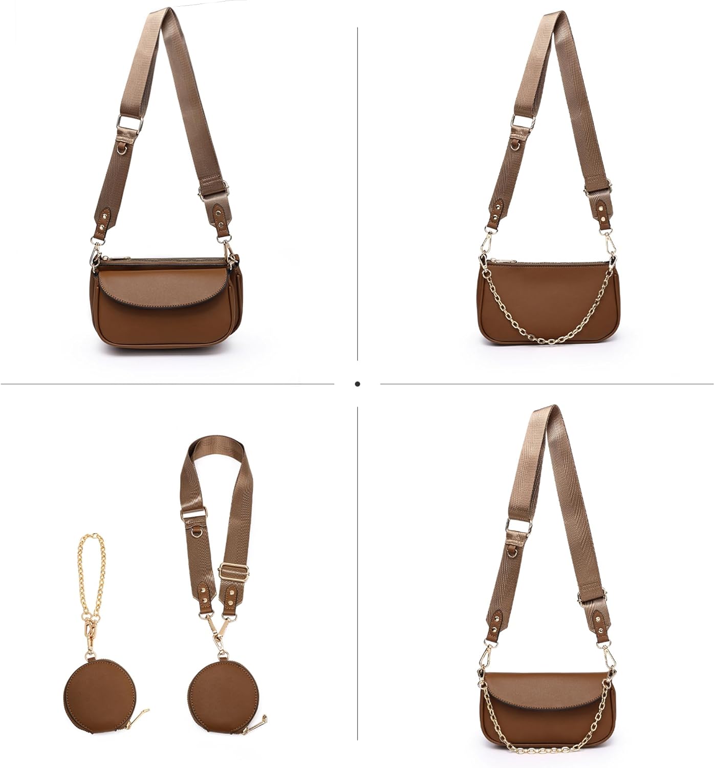 MARCO M KELLY 3pcs Crossbody Bags for Women PU Leather Shoulder Purse with Removable Strap Fashion Handbag for Daily Use - Image 5