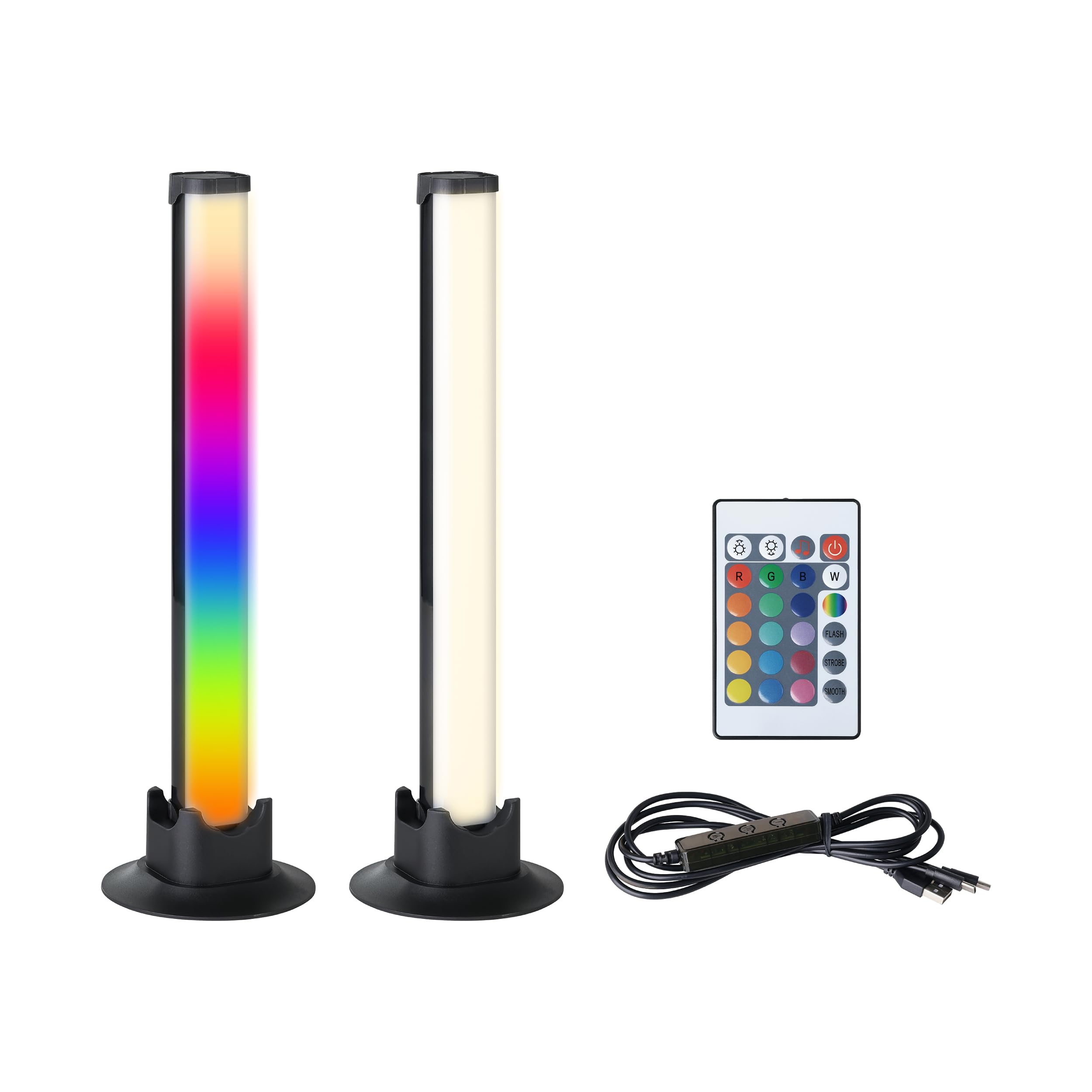 Eglo Set of 2 LED Lights for Gaming Room, Colourful Table Lamps with Light Effects, Party Decor, Music-Controlled Lighting, Remote, USB, Warm White and RGB, Black