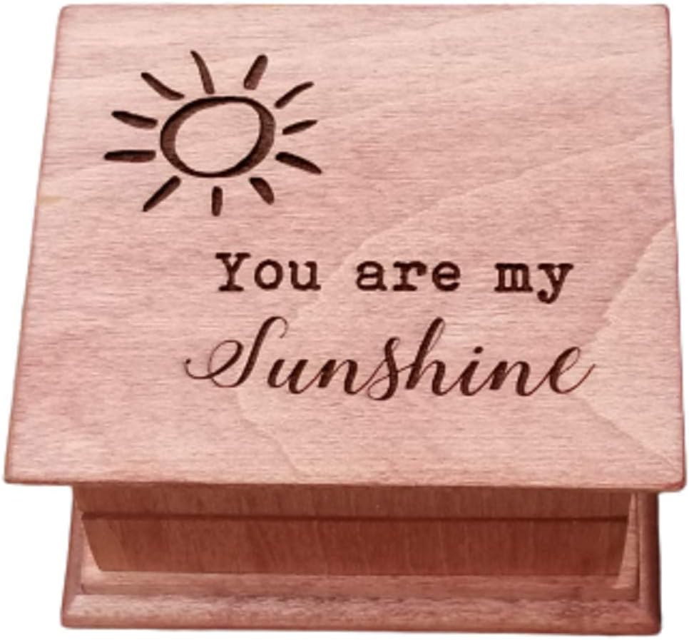 You are my sunshine engraved music box on the top along with sun, great gift for mom or daughter,